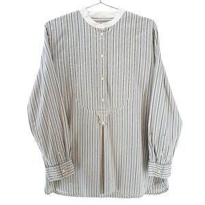 LAUREN RALPH LAUREN Nehru Collar Striped L/S Button Up Blouse • XL • white, blue